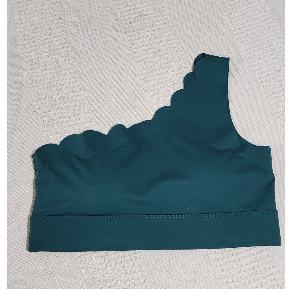 SSYS The Label One Shoulder Scallop Sports Bra Teal Green Large
